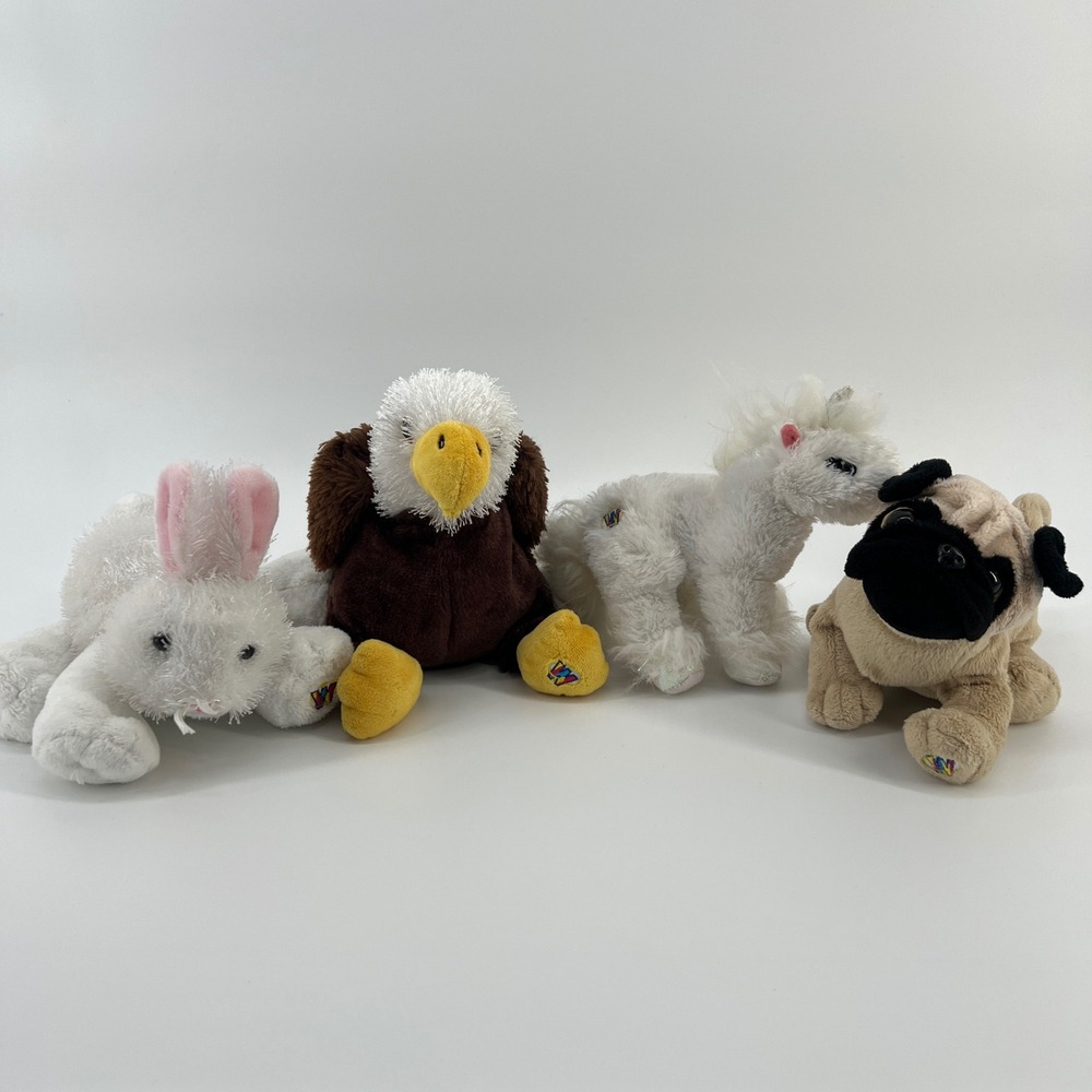 Ganz Webkinz Plush Lot Pug Dog, Unicorn, Eagle, Rabbit Stuffed Animals No Codes